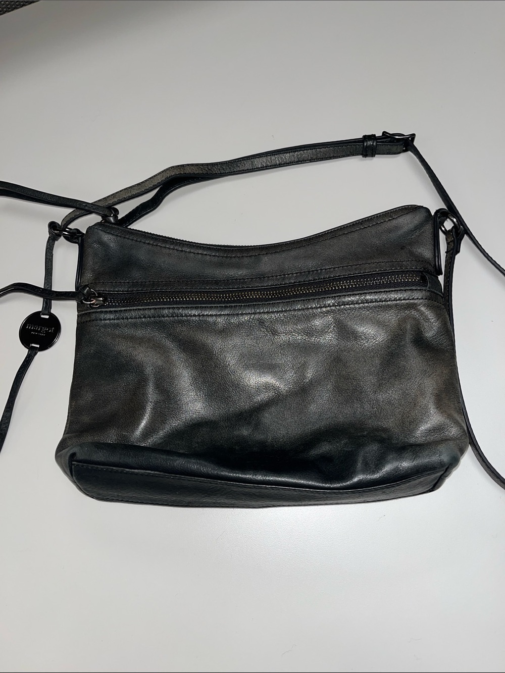 margot Black Leather Crossbody Bag with Zip Pockets
